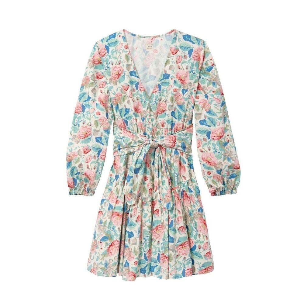 La Vie Rebecca Taylor Women's Long Sleeve Paint Garden Dress SIZE S MSRP $295